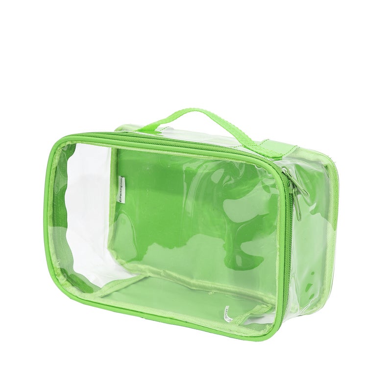 EzPacking Small Clear Travel Packing Cube/See Through PVC Plastic Pouch for Carry On Suitcase, Backpack or Diaper Bag/Transparent Multipurpose Accessories, Makeup & Underwear Organizer w/Handle (Green) - Image 1